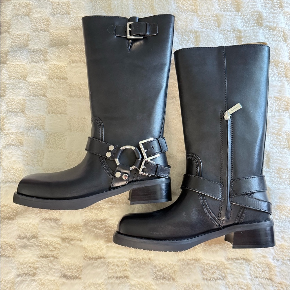 MICHAEL KORS Black Leather Buckle Boots
